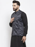 Jompers Men's Beautiful Grey Printed Nehru Jacket