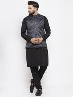 Jompers Men Charcoal Grey Printed Satin Nehru Jacket - Distacart