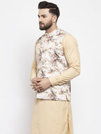 Jompers Men's Cream Printed Nehru Jacket