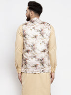Jompers Men's Cream Printed Nehru Jacket
