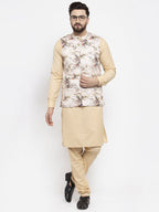 Jompers Men Cream Printed Satin Nehru Jacket - Distacart