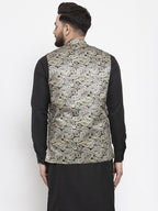Jompers Men Golden Printed Satin Nehru Jacket - Distacart
