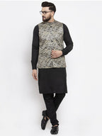 Jompers Men Golden Printed Satin Nehru Jacket - Distacart