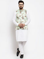 Jompers Men Lime-Green Printed Satin Nehru Jacket - Distacart