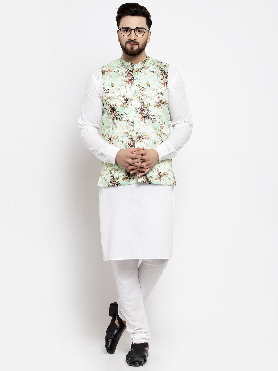 Jompers Men Lime-Green Printed Satin Nehru Jacket - Distacart
