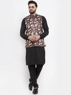 Jompers Men Maroon Printed Satin Nehru Jacket - Distacart