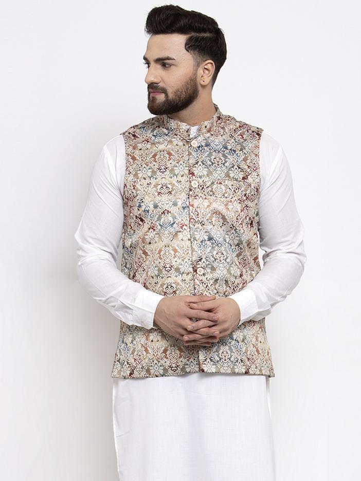 Jompers Men Multicolored Printed Satin Nehru Jacket - Distacart
