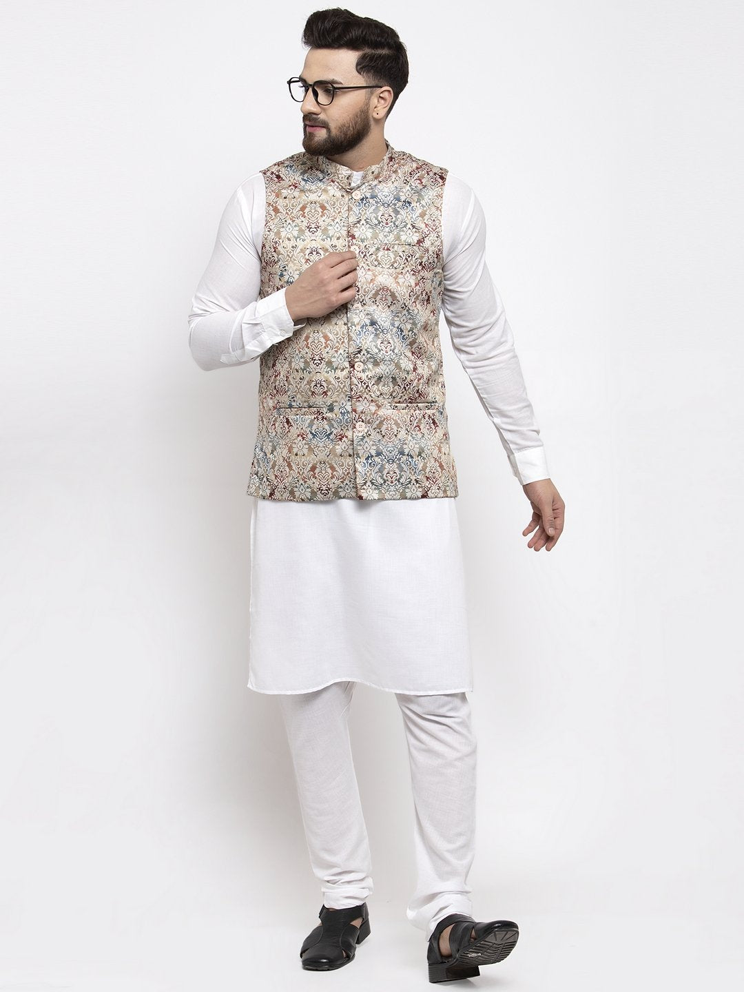 Jompers Men Multicolored Printed Satin Nehru Jacket - Distacart