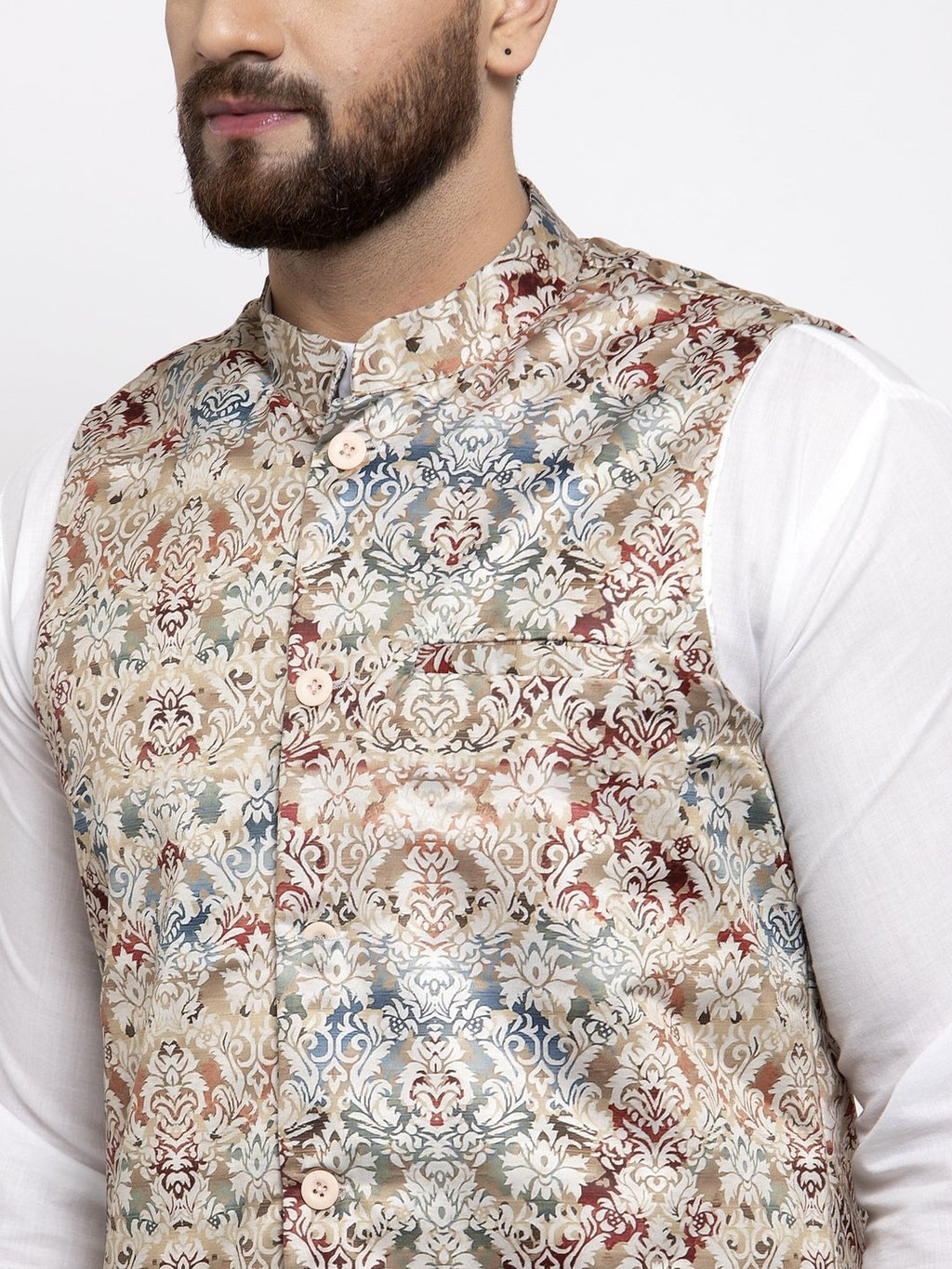 Jompers Men Multicolored Printed Satin Nehru Jacket - Distacart