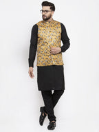 Jompers Men Mustard Printed Satin Nehru Jacket - Distacart