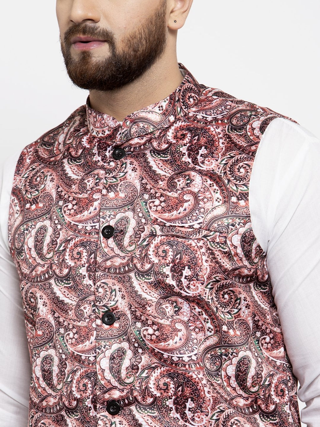 Jompers Men Pink Printed Satin Nehru Jacket - Distacart