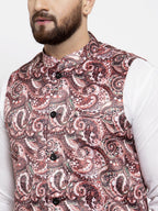 Jompers Men Pink Printed Satin Nehru Jacket - Distacart