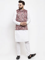 Jompers Men Pink Printed Satin Nehru Jacket - Distacart