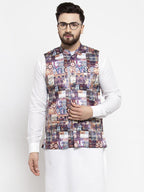 Jompers Men Purple Printed Satin Nehru Jacket - Distacart
