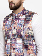 Jompers Men Purple Printed Satin Nehru Jacket - Distacart