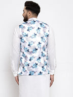 Jompers Men Silver Printed Satin Nehru Jacket - Distacart