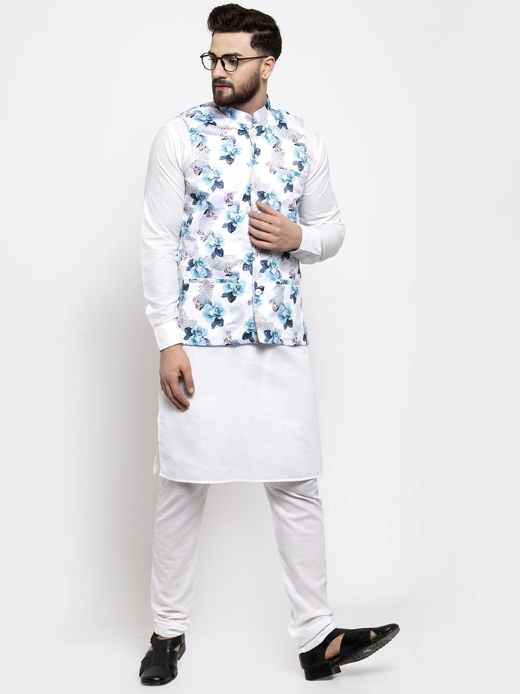 Jompers Men Silver Printed Satin Nehru Jacket - Distacart