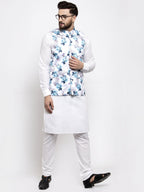 Jompers Men Silver Printed Satin Nehru Jacket - Distacart
