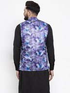 Jompers Men Violet Printed Satin Nehru Jacket - Distacart