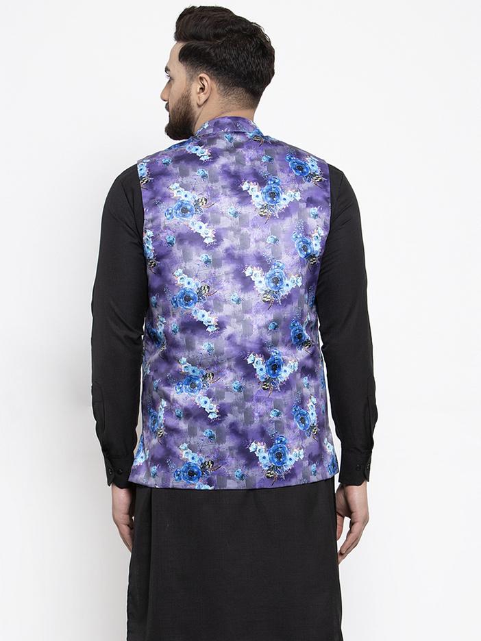 Jompers Men Violet Printed Satin Nehru Jacket - Distacart