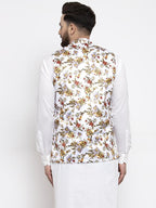 Jompers Men White Printed Satin Nehru Jacket - Distacart