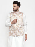 Jompers Men Beige Printed Satin Nehru Jacket - Distacart