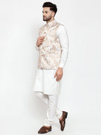 Jompers Men Beige Printed Satin Nehru Jacket - Distacart