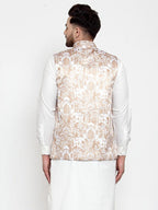 Jompers Men Beige Printed Satin Nehru Jacket - Distacart