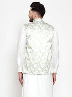Jompers Men Lime-Green Printed Satin Nehru Jacket - Distacart