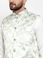 Jompers Men Lime-Green Printed Satin Nehru Jacket - Distacart