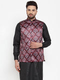Jompers Men Maroon Printed Satin Nehru Jacket - Distacart