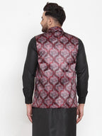 Jompers Men Maroon Printed Satin Nehru Jacket - Distacart