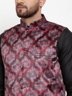 Jompers Men Maroon Printed Satin Nehru Jacket - Distacart