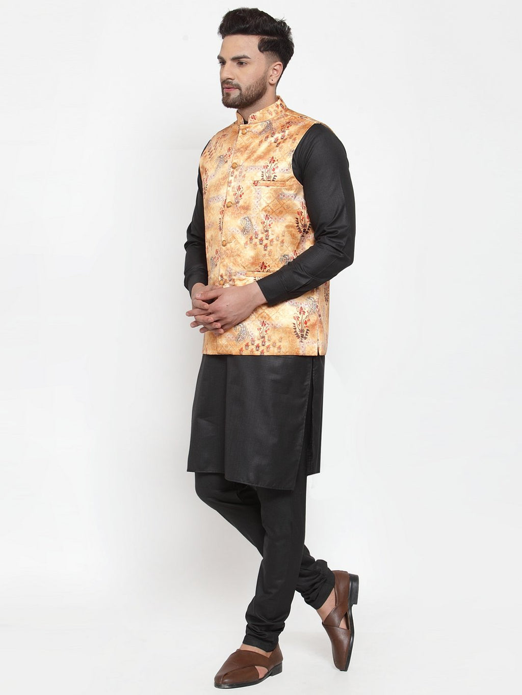 Jompers Men Orange Printed Satin Nehru Jacket - Distacart
