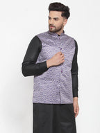 Jompers Men Purple Printed Satin Nehru Jacket - Distacart