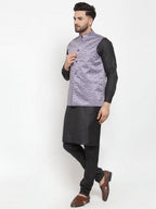 Jompers Men Purple Printed Satin Nehru Jacket - Distacart