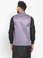 Jompers Men Purple Printed Satin Nehru Jacket - Distacart