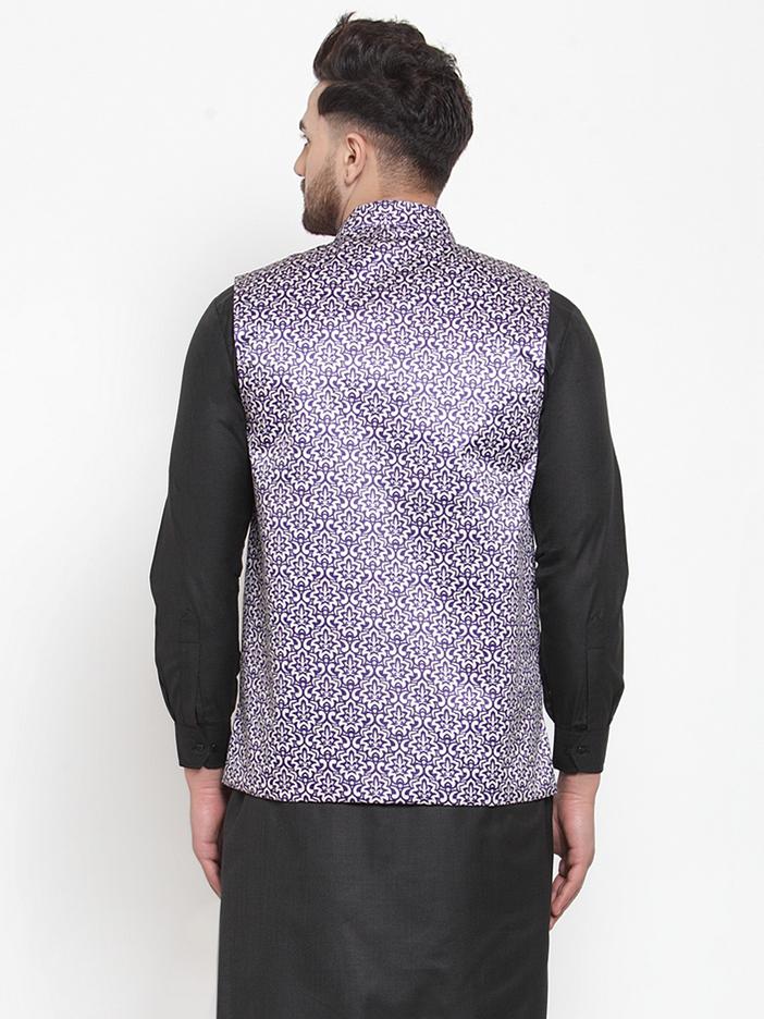 Jompers Men Purple Printed Satin Nehru Jacket - Distacart