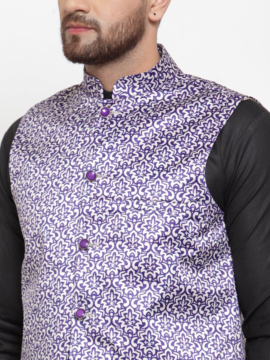 Jompers Men Purple Printed Satin Nehru Jacket - Distacart