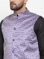 Jompers Men Purple Printed Satin Nehru Jacket - Distacart