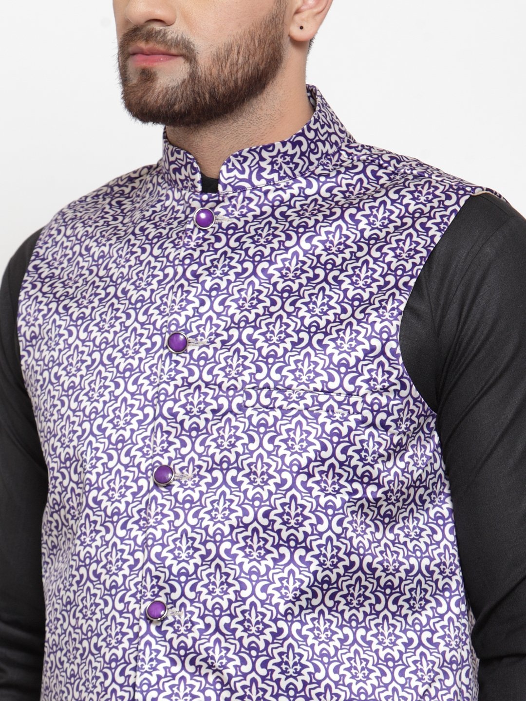Jompers Men Purple Printed Satin Nehru Jacket - Distacart