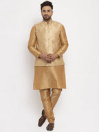 Jompers Men's Gold Woven Nehru Jacket