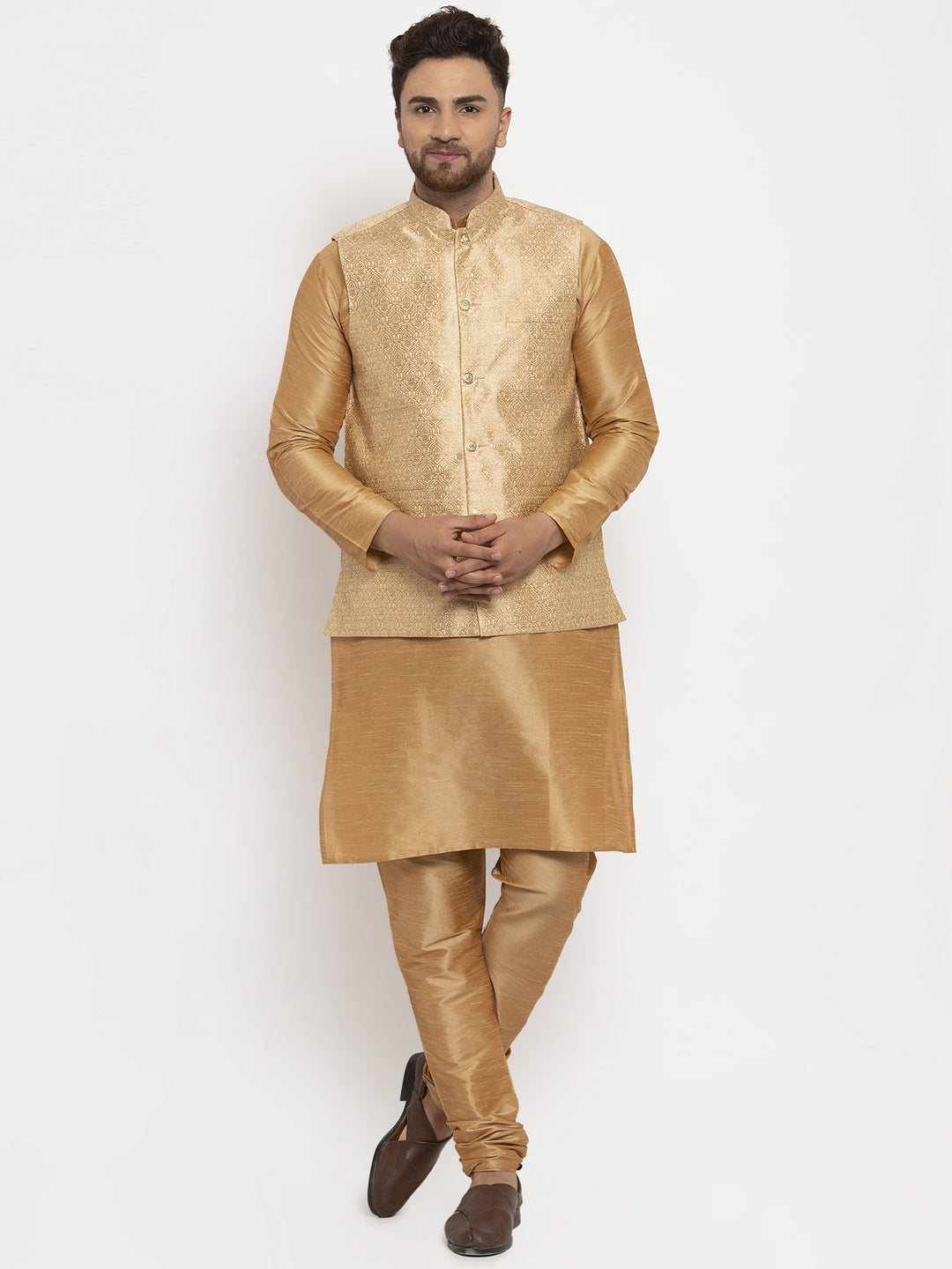 Jompers Men's Gold Woven Nehru Jacket