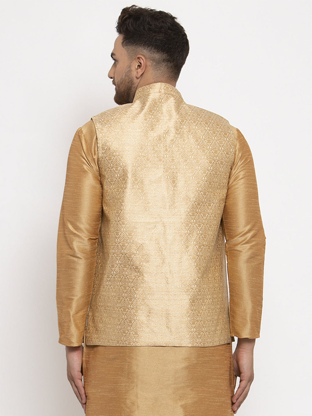 Jompers Men's Gold Woven Nehru Jacket