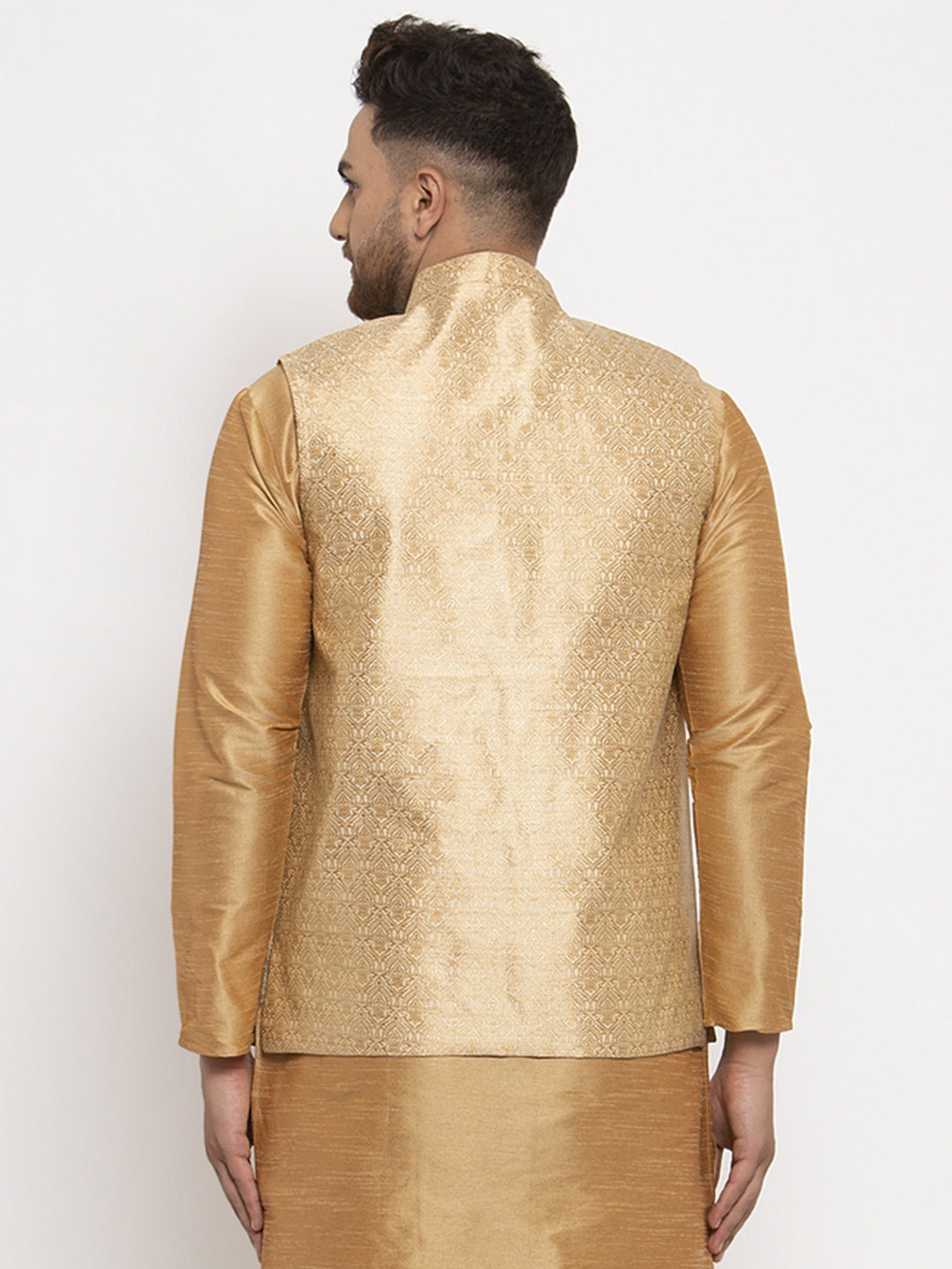 Jompers Men's Gold Woven Nehru Jacket