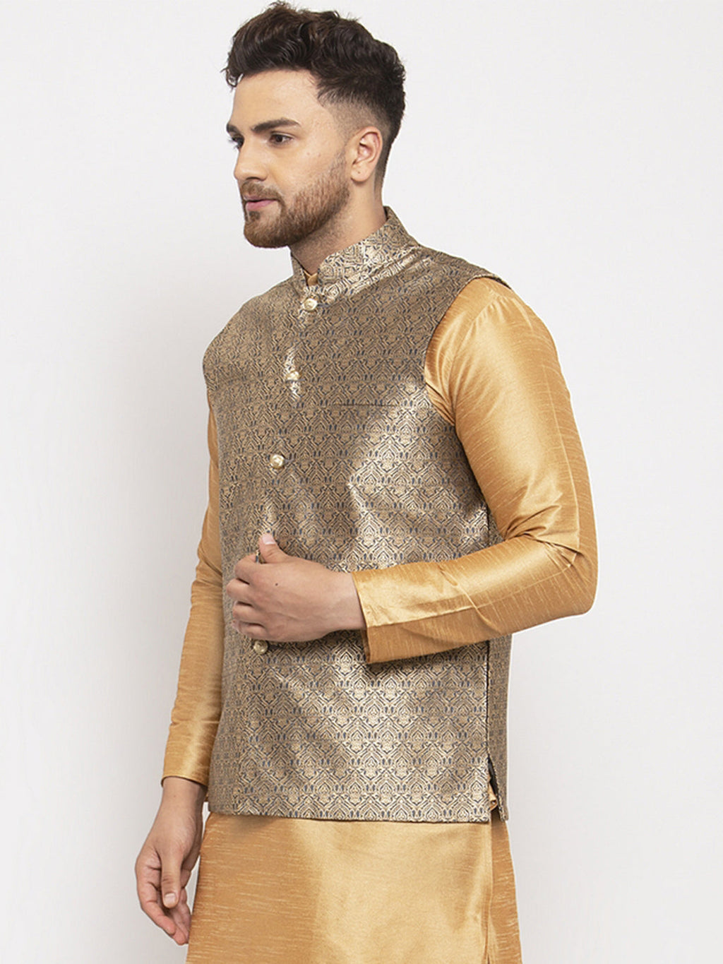 Jompers Men's Grey Woven Nehru Jacket