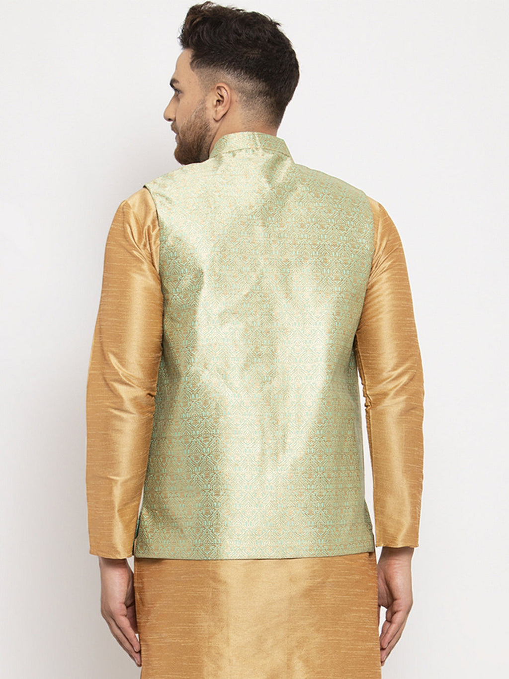 Jompers Men's Green Woven Nehru Jacket