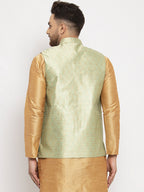 Jompers Men's Green Woven Nehru Jacket
