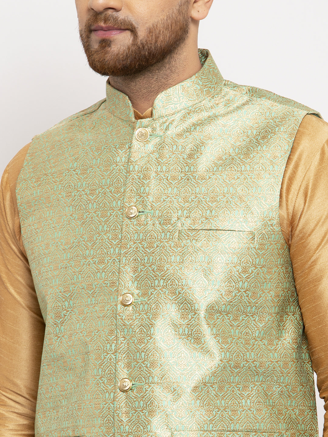Jompers Men's Green Woven Nehru Jacket
