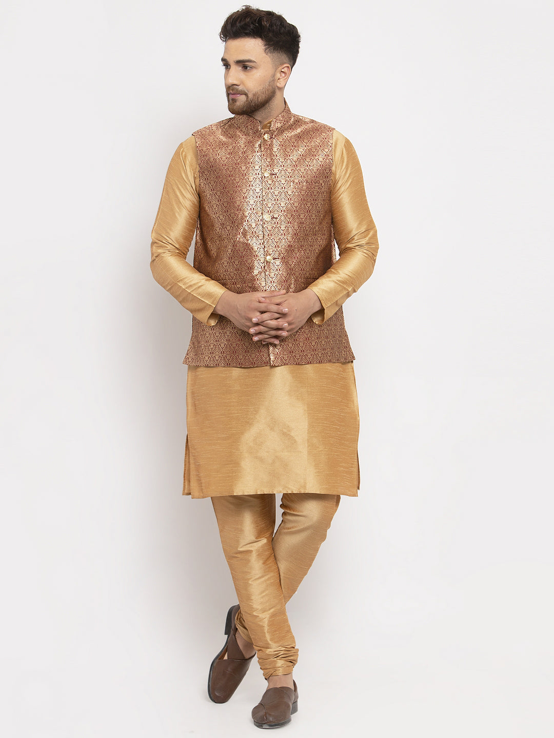 Jompers Men's Maroon Woven Nehru Jacket